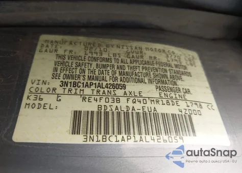 2010 Nissan Versa 1.8S z USA, uszkodzony, nr VIN 3N1BC1AP1AL426059